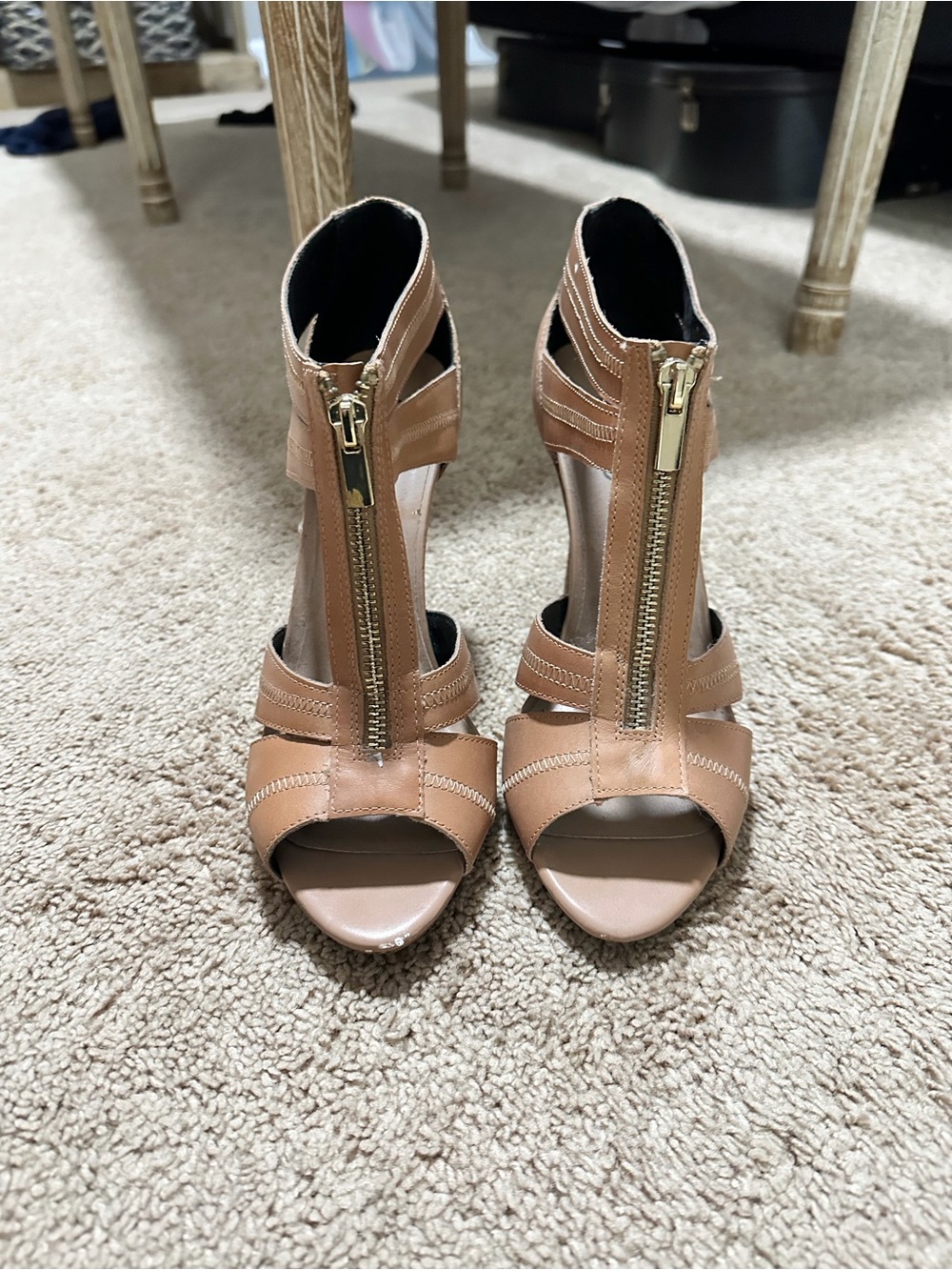 Jessica Simpson Nude Tan Front-Zip Strappy High Heel Sandals